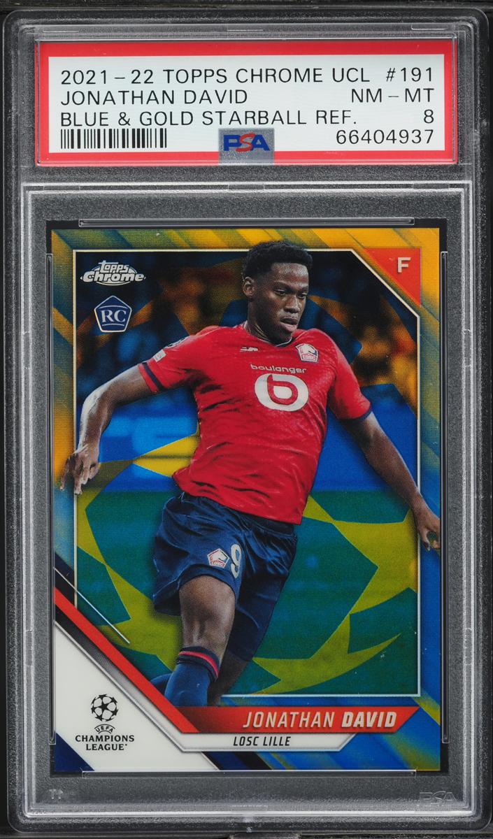 2021 Topps Chrome UEFA Champions League Soccer Blue and Gold Starball Jonathan David #191 PSA 10