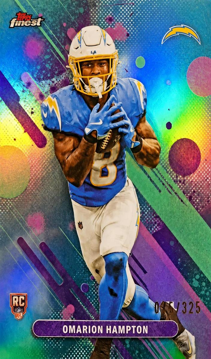 2025 Topps Finest Football Sky Blue Refractor Omarion Hampton #12