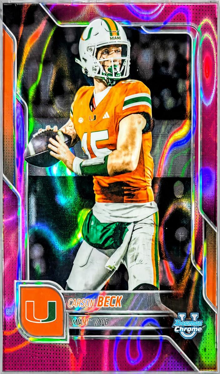 2025 Bowman Chrome University Football Pink Lava Refractor Carson Beck #138