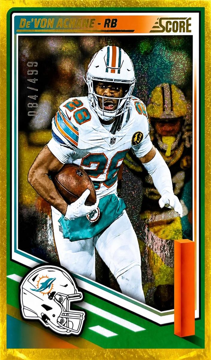2025 Panini Score Football Dots Gold De'Von Achane #123