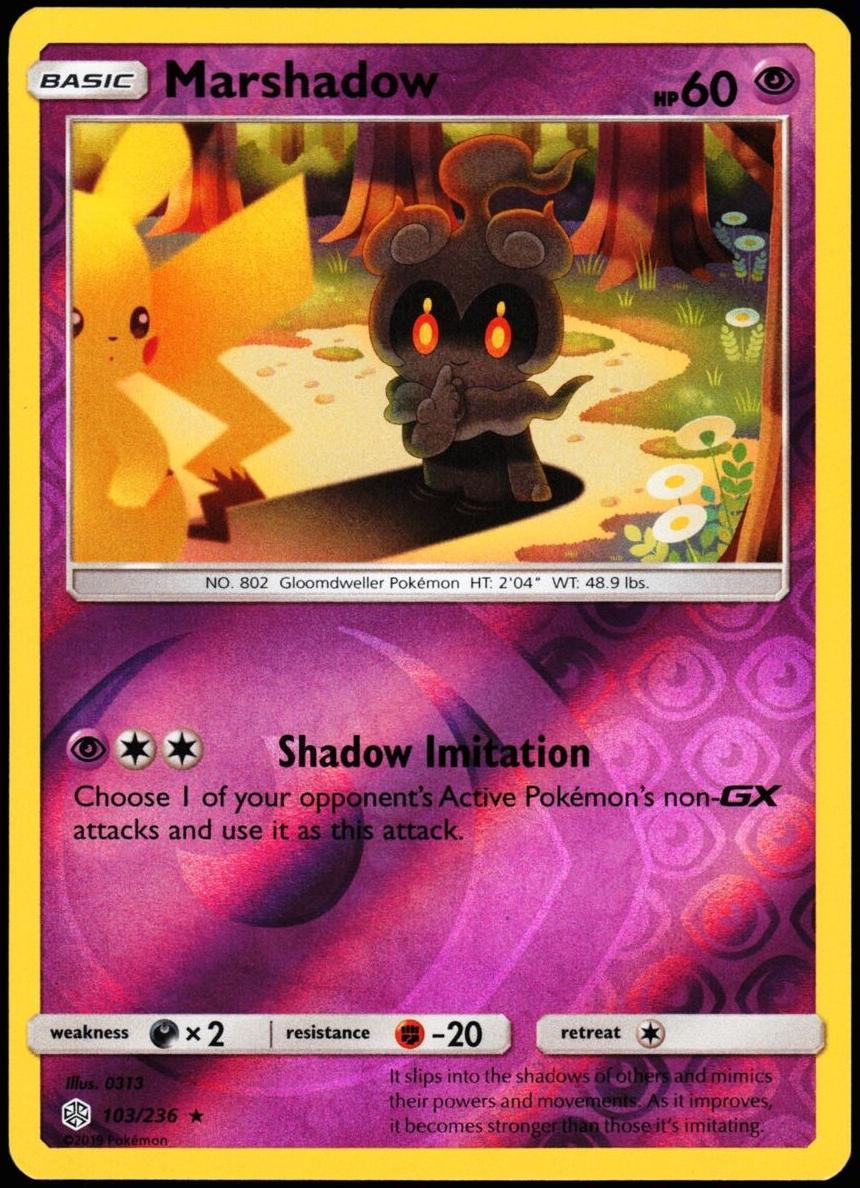 2019 Pokemon Sun & Moon Cosmic Eclipse Reverse Foil Marshadow #103