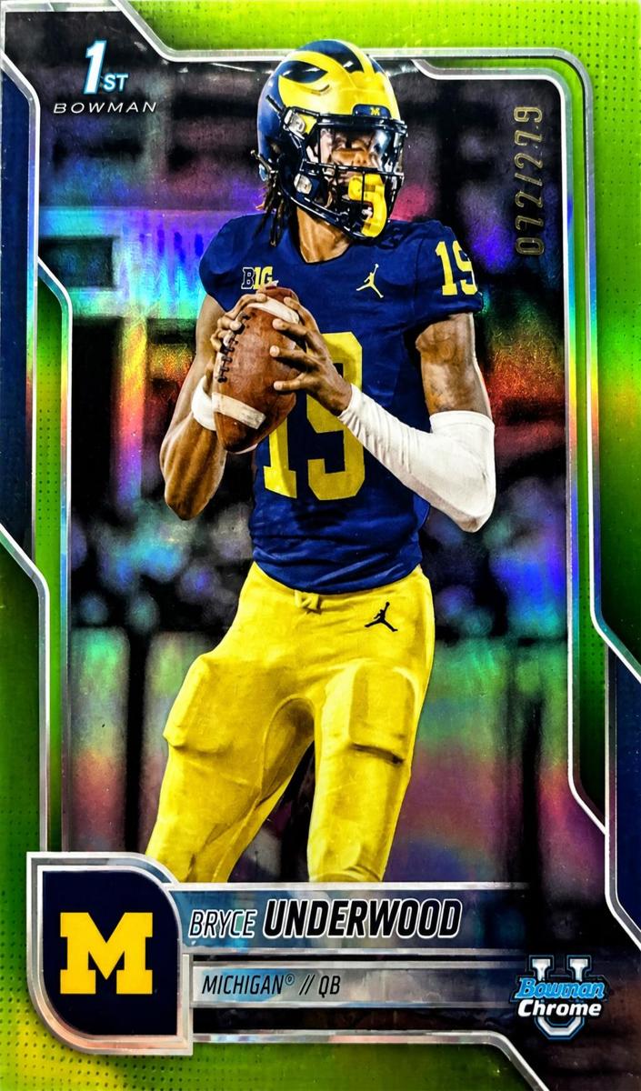 2025 Bowman Chrome University Football Lime Green Refractor Bryce Underwood #196 PSA 9