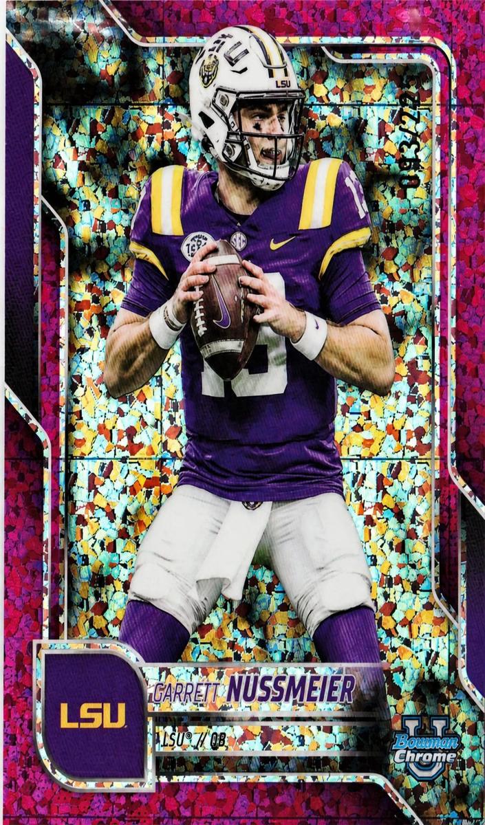 2025 Bowman Chrome University Football Fuchsia Mini-Diamond Refractor Garrett Nussmeier #189