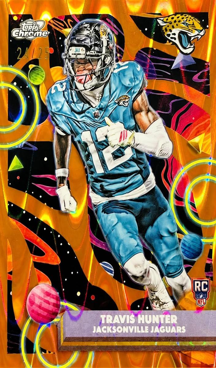 2025 Topps Cosmic Chrome Football Orange Galactic Refractor Travis Hunter #146