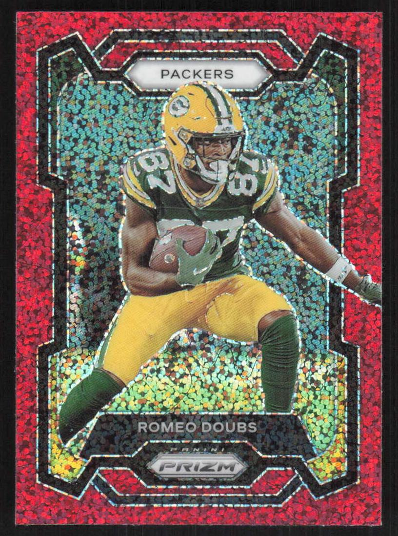 2023 Panini Prizm Football Red Sparkle Romeo Doubs #114 PSA 9