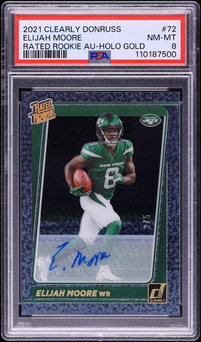 2021 Panini Clearly Donruss Football Holo Gold Elijah Moore #72 PSA 8