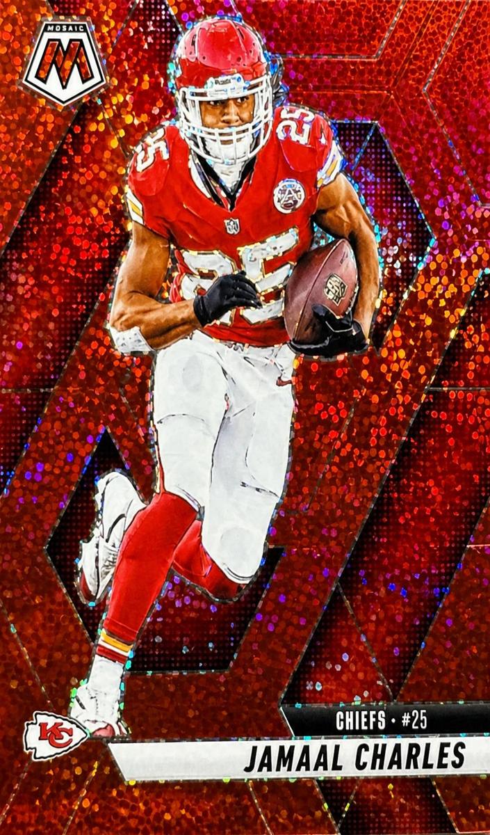 2025 Panini Mosaic Football Red Sparkle Jamaal Charles #18