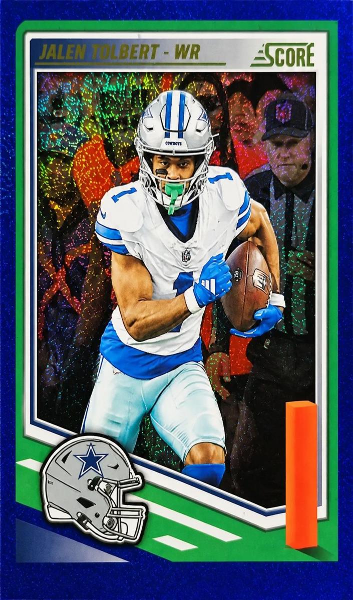 2025 Panini Score Football Dots Blue Jalen Tolbert #104 PSA 9