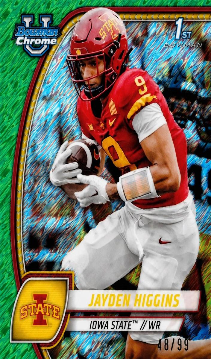 2024 Bowman Chrome University Football Shimmer Green Refractor Jayden Higgins #94