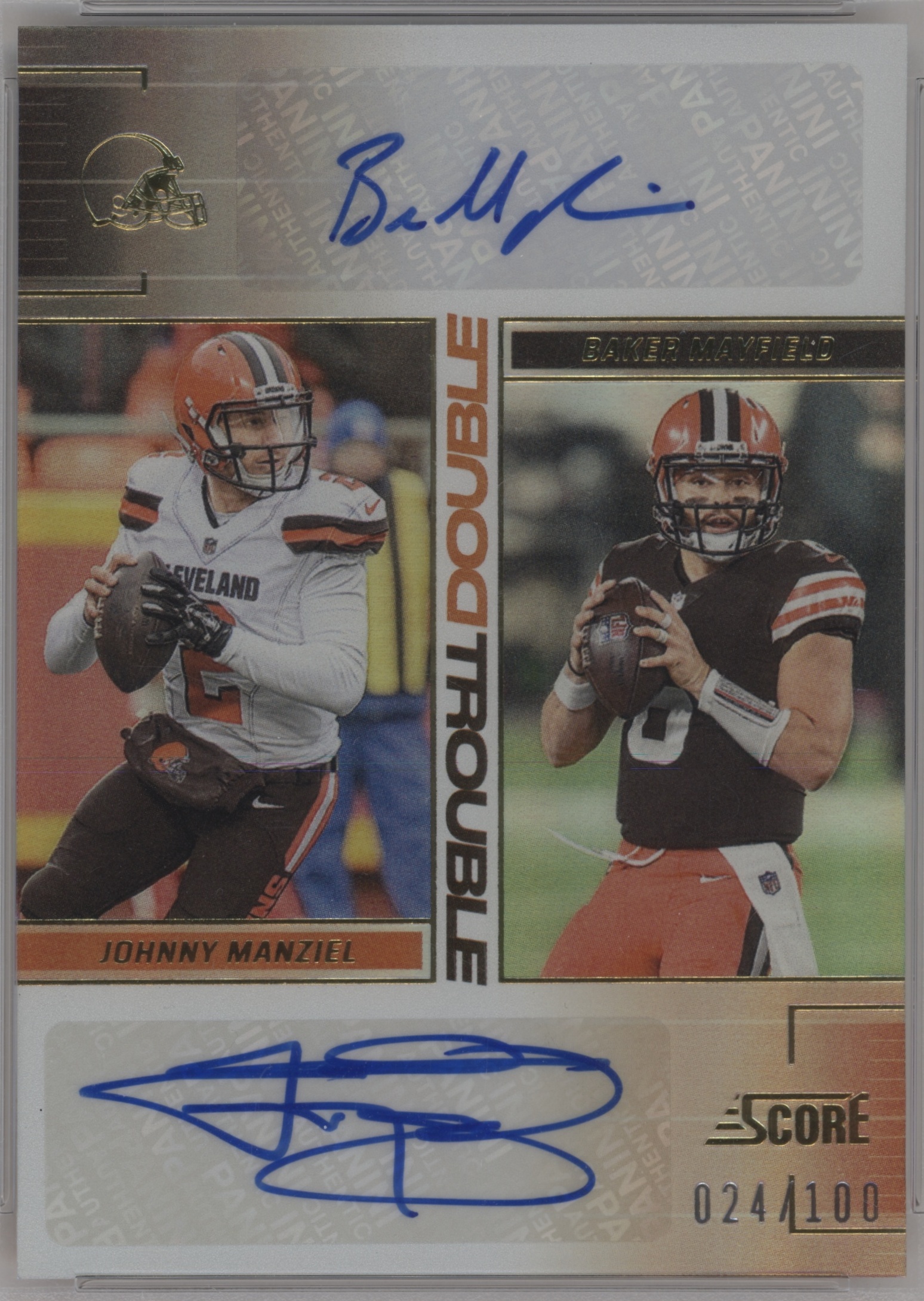 2024 Panini Score Football Johnny Manziel / Baker Mayfield #DT-MM PSA 10