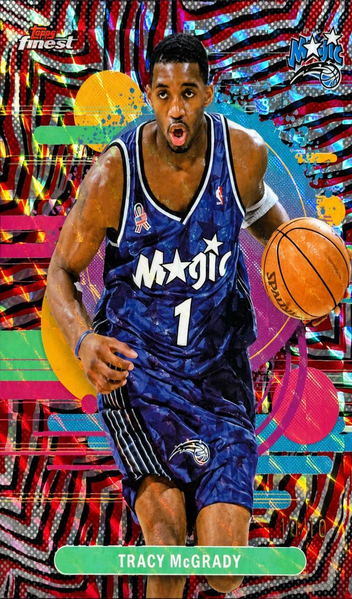 2025 Topps Finest Basketball Red Black Geometric Refractor Tracy McGrady #199 PSA 9