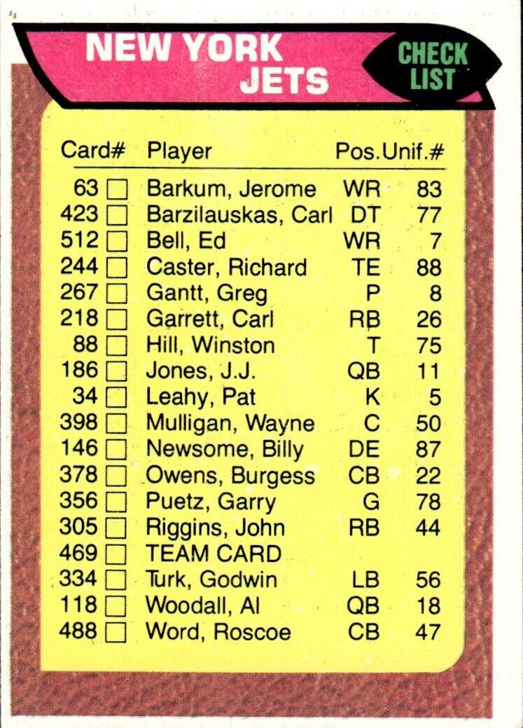 1976 Topps Football Jets #469