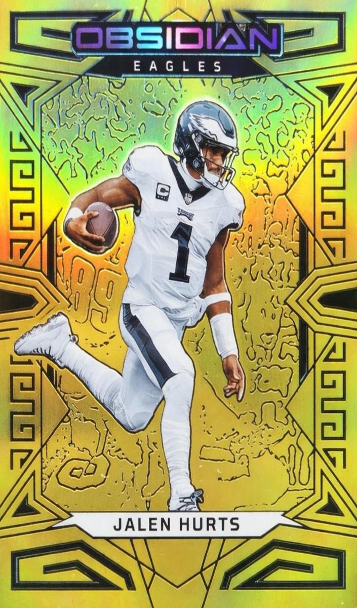 2023 Panini Obsidian Football Asia Electric Etch Gold Flood Jalen Hurts #81