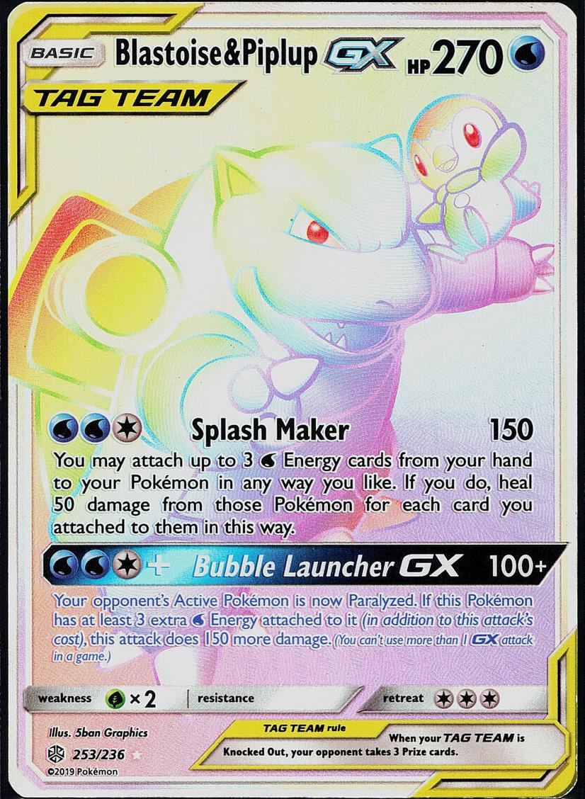 2019 Pokemon Sun & Moon Cosmic Eclipse Blastoise & Piplup #253 BGS 7.5