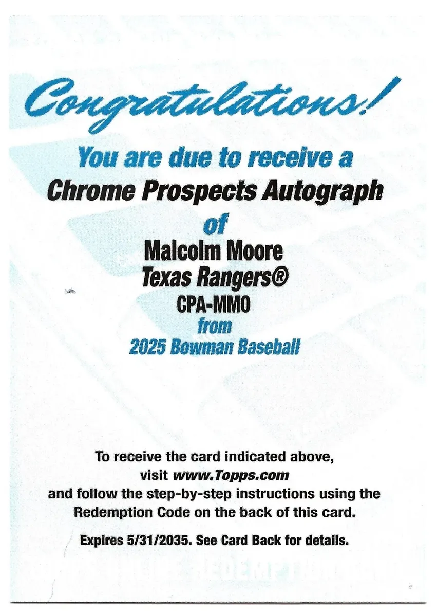 2025 Bowman Chrome Prospects Baseball Malcolm Moore #CPA-MMO