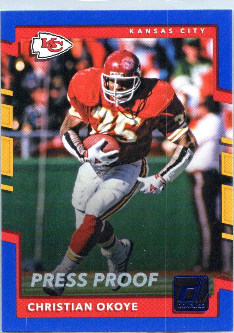 2017 Panini Donruss Football Press Proof Blue Christian Okoye #98