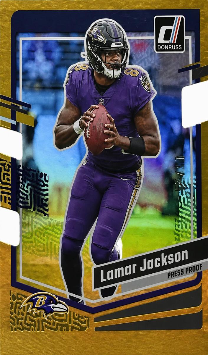 2023 Panini Donruss Football Press Proof Gold Die-Cut Lamar Jackson #18 SGC 8.5