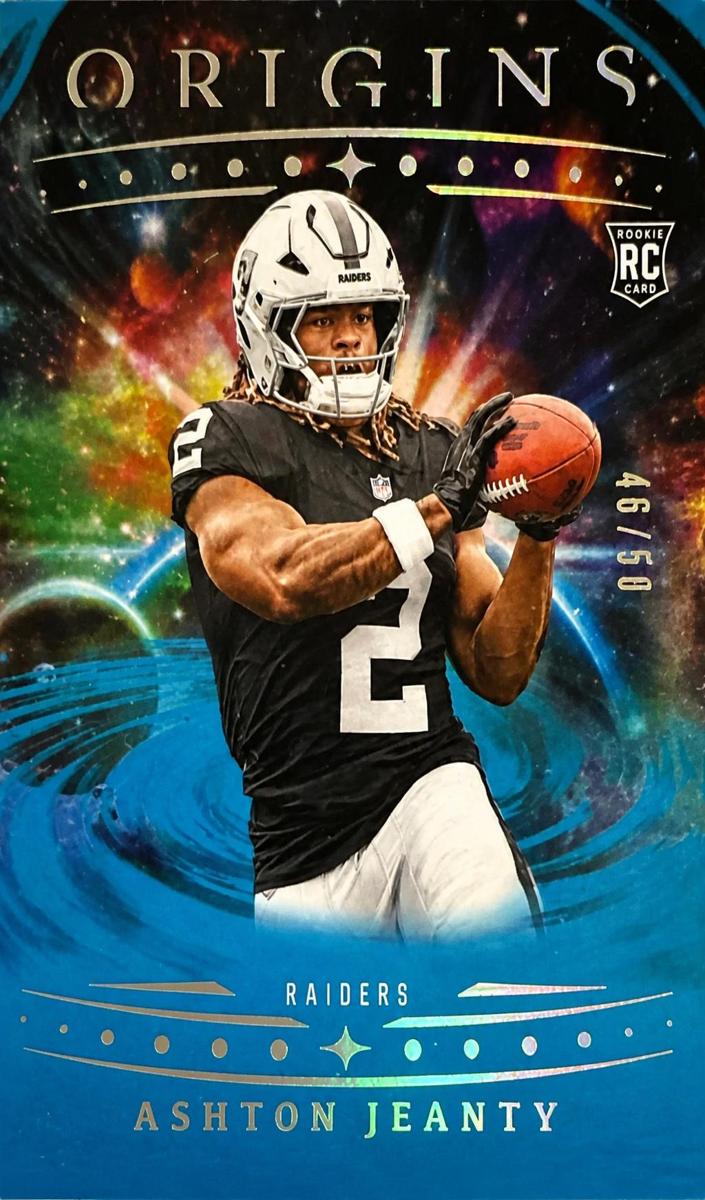 2025 Panini Origins Football Turquoise Ashton Jeanty #139 PSA 8
