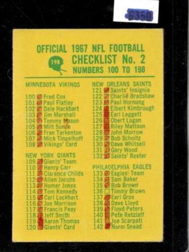 1967 Philadelphia Football Checklist 2 #198 PSA 8