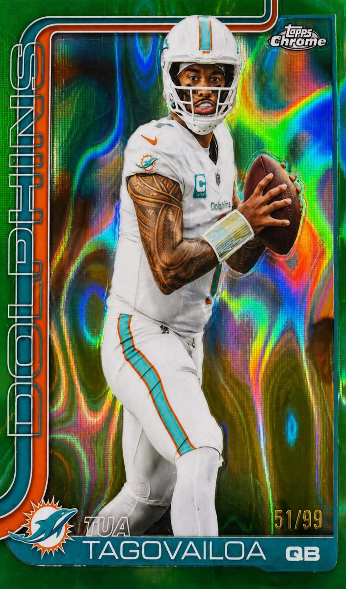 2025 Topps Chrome Football Green Lava Refractor Tua Tagovailoa #187