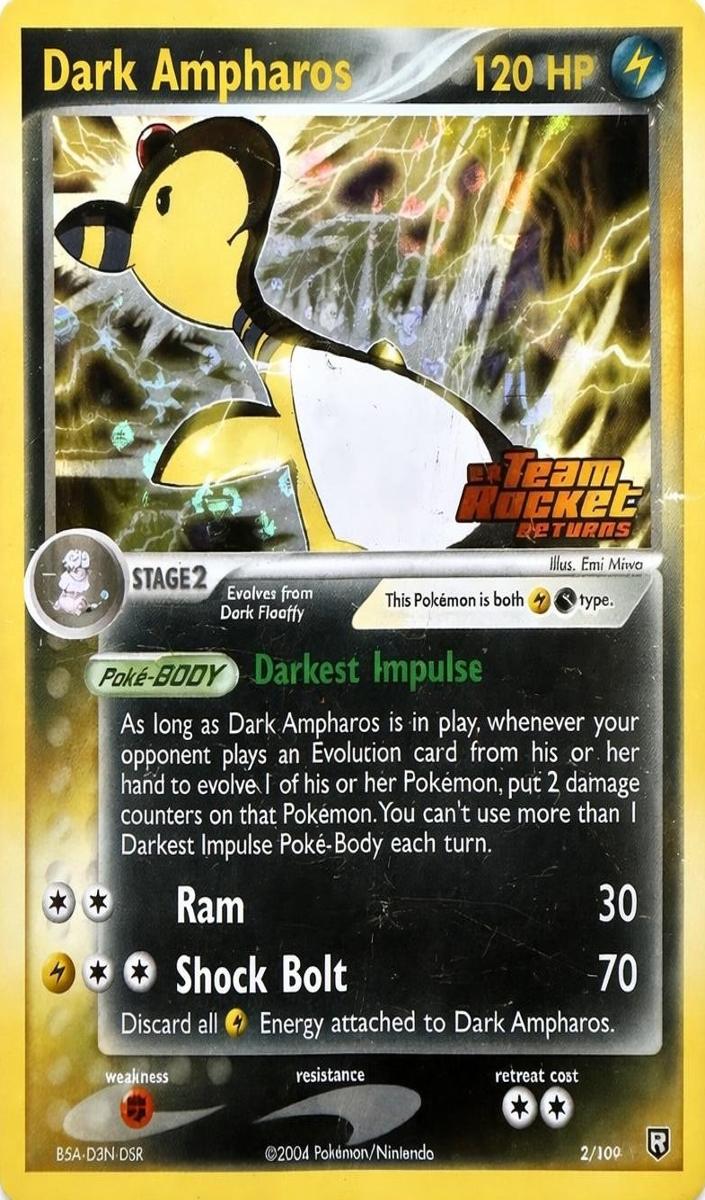 2004 Pokemon EX Team Rocket Returns Reverse Holo Dark Ampharos #2 PSA 6