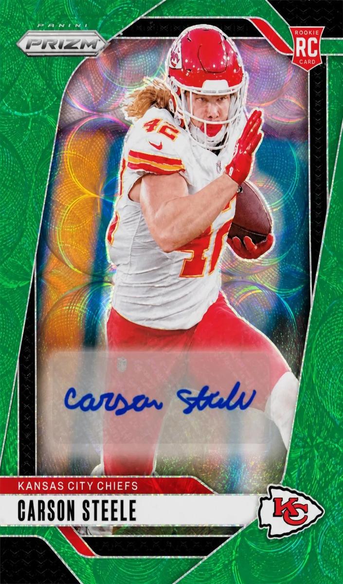 2024 Panini Prizm Football Green Scope Carson Steele #377 PSA 8