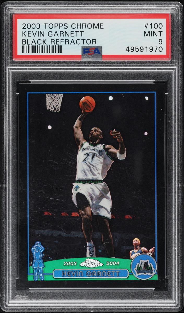 2003 Topps Chrome Basketball Black Refractor Kevin Garnett #100 PSA 8