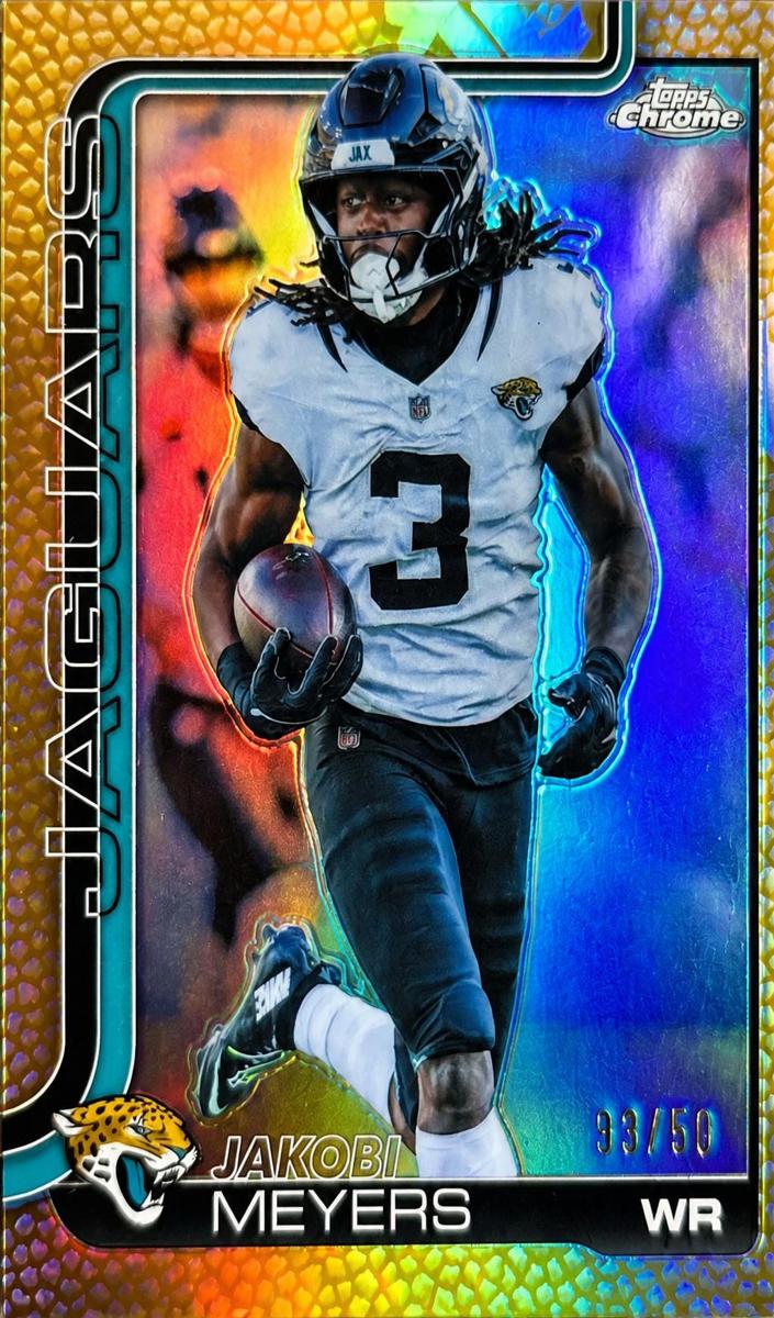 2025 Topps Chrome Football Football Leather Gold Refractor Jakobi Meyers #176
