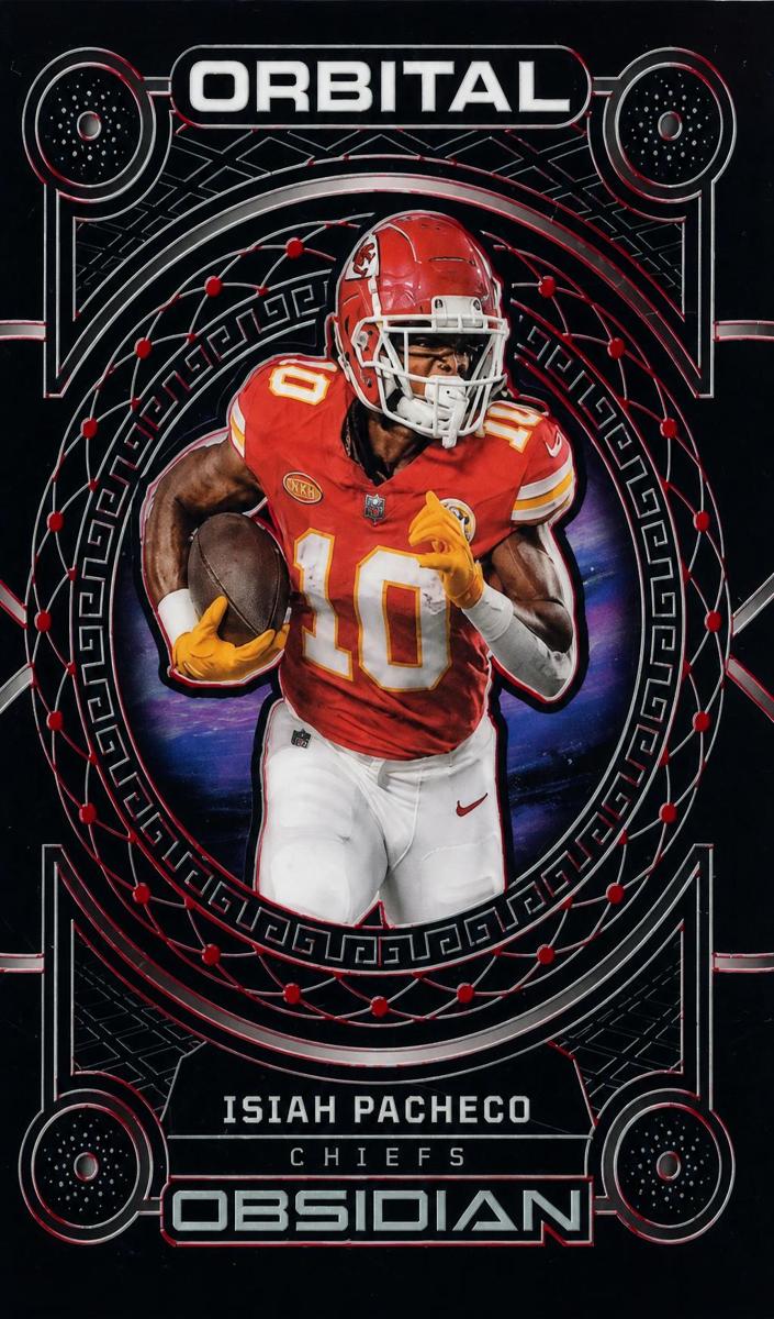 2023 Panini Obsidian Football Electric Etch Red Isiah Pacheco #11