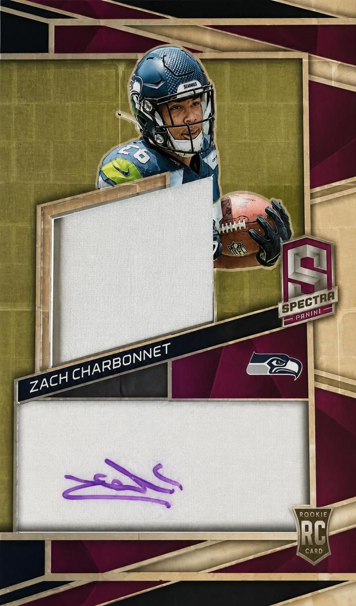 2023 Panini Spectra Football Neon Purple Zach Charbonnet #241 PSA 8