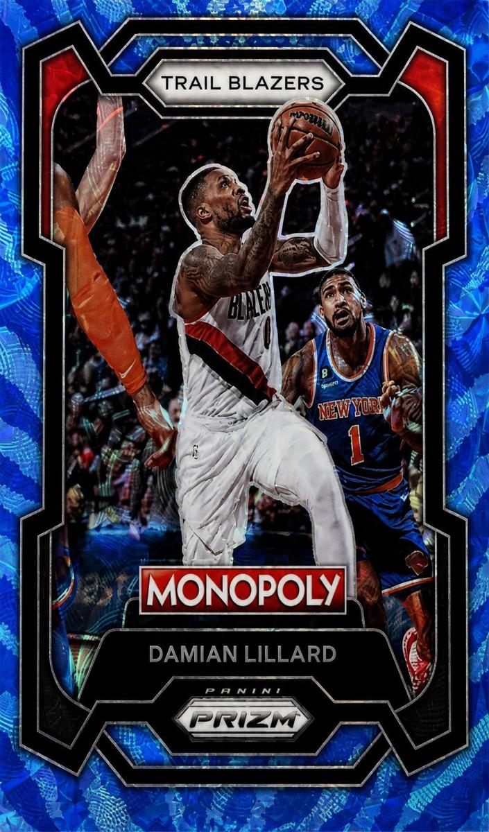 2023 Panini Prizm Monopoly Basketball Tiger Stripe Boardwalk Blue Damian Lillard #73 PSA 9