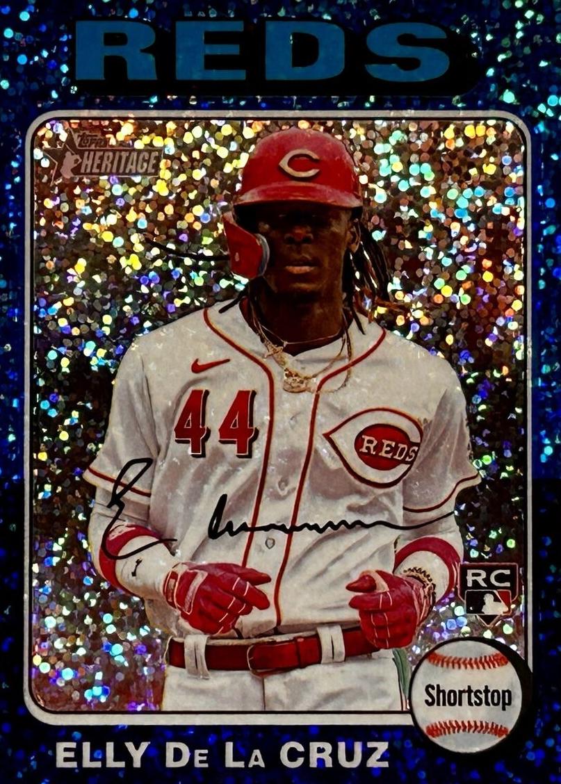 2024 Topps Heritage Chrome Baseball Blue Sparkle Elly De La Cruz #473 PSA 9