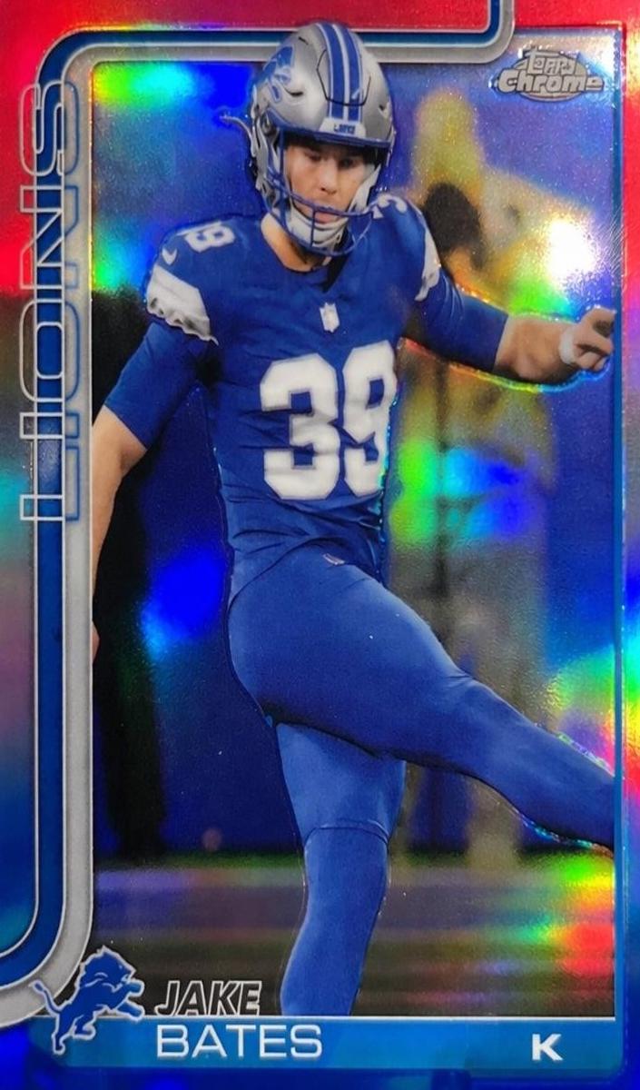 2025 Topps Chrome Football Red White and Blue Refractor Jake Bates #105