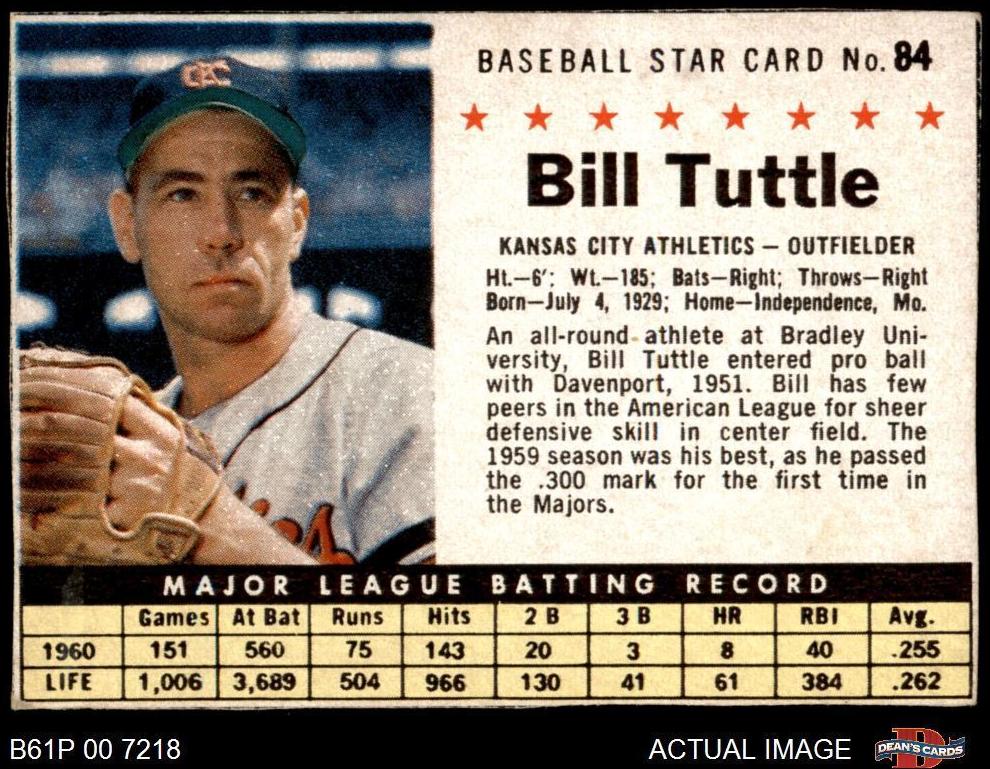 1961 Post Cereal Baseball Hand Cut Bill Tuttle #84