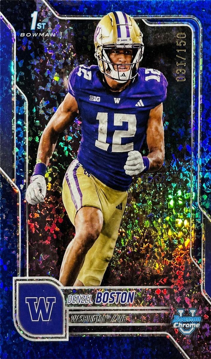 2025 Bowman Chrome University Football Blue Mini-Diamond Refractor Denzel Boston #34