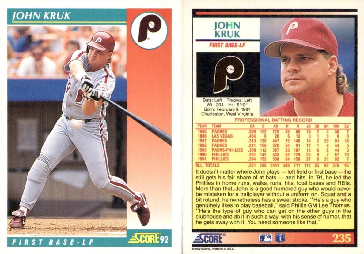 1992 Score Baseball John Kruk #235
