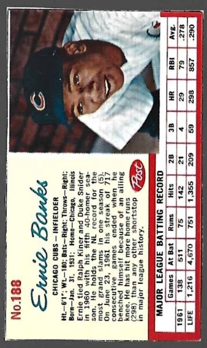1962 Post Cereal Baseball Ernie Banks #188 PSA 3