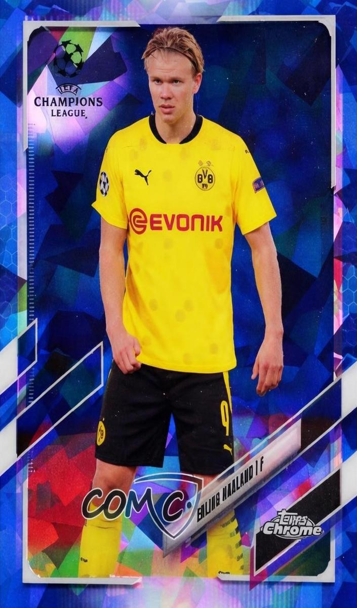 2020 Topps Chrome Sapphire UEFA Champions League Soccer Image Variation Erling Haaland #49 PSA 9