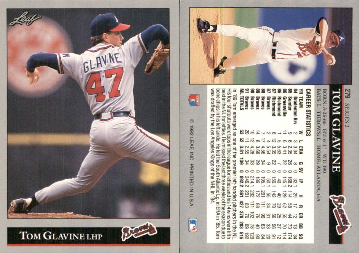 1992 Leaf Baseball Tom Glavine #279