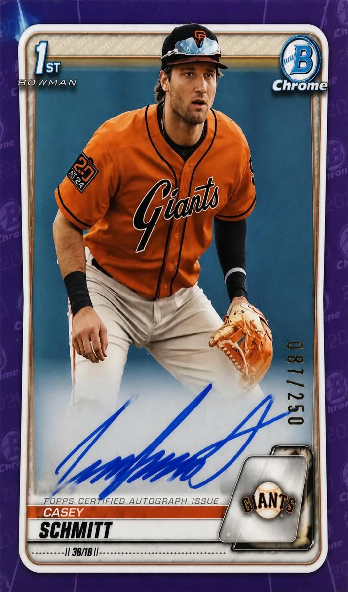2020 Bowman Draft Chrome Baseball Purple Casey Schmitt #CDA-CS PSA 9