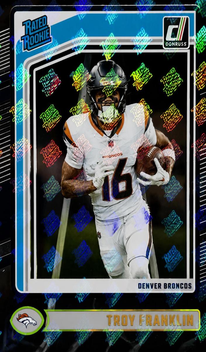 2024 Panini Clearly Donruss Football Team Logos Troy Franklin #82 PSA 10