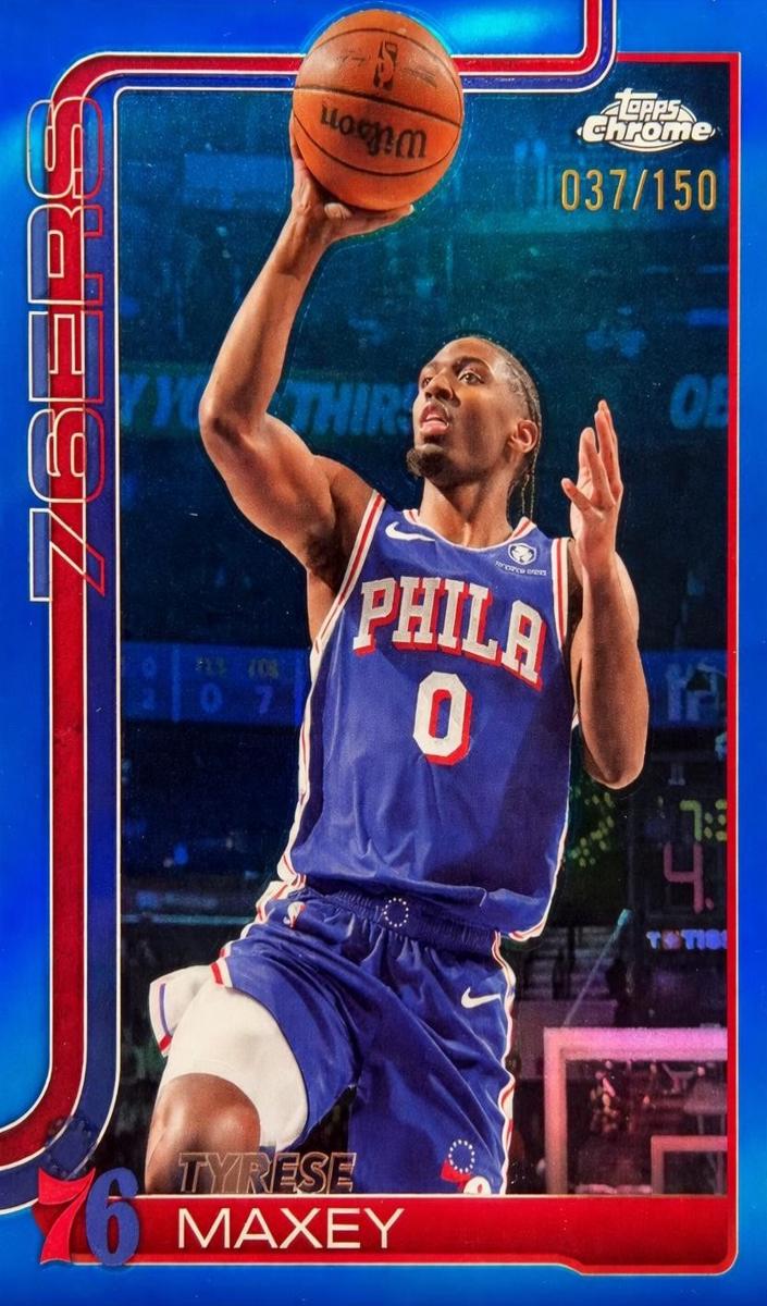 2025 Topps Chrome Basketball Blue Refractor Tyrese Maxey #185 PSA 8