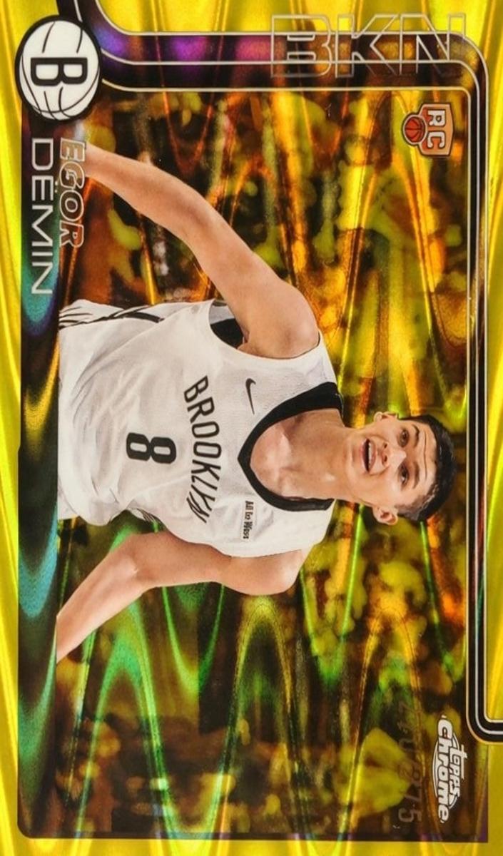 2025 Topps Chrome Basketball RayWave Yellow Refractor Egor Demin #258