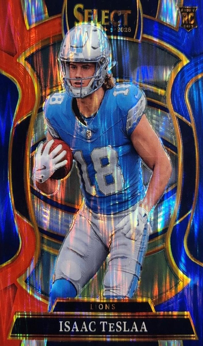 2025 Panini Select Football Red and Blue Shock Isaac TeSlaa #70