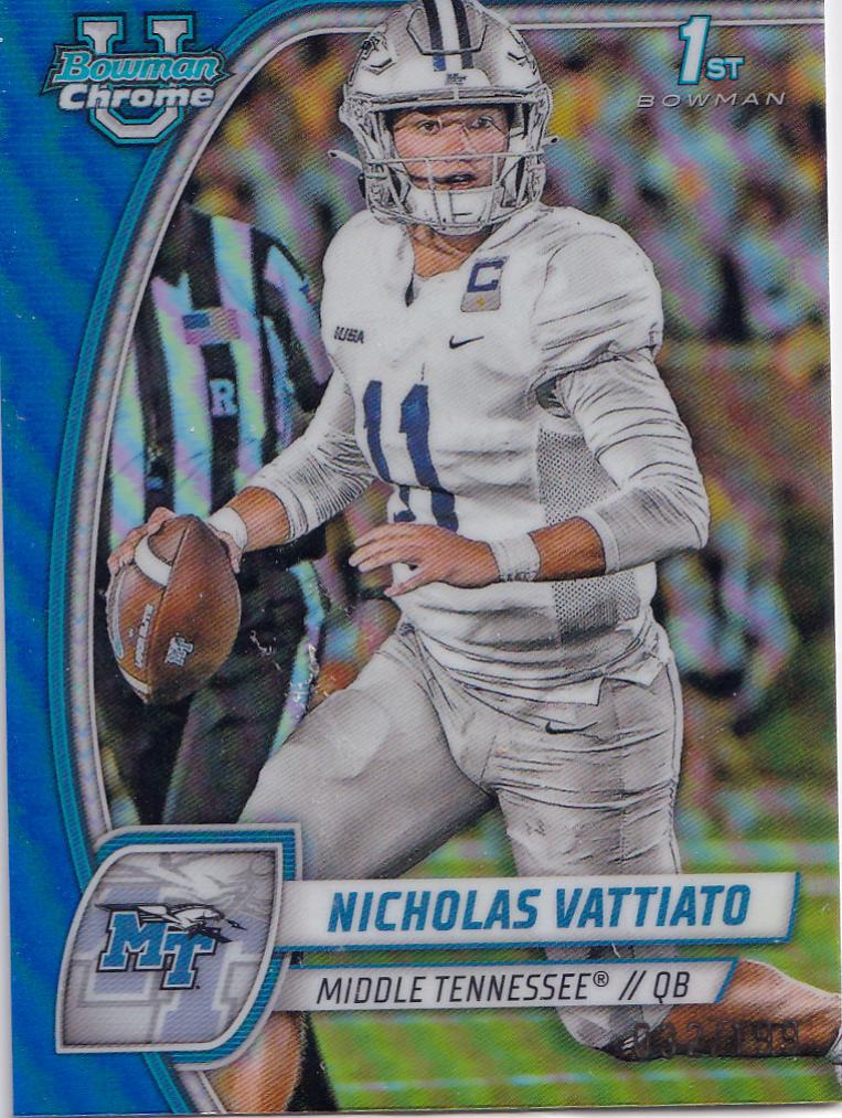 2024 Bowman Chrome University Football Blue Refractor Nicholas Vattiato #138 PSA 10