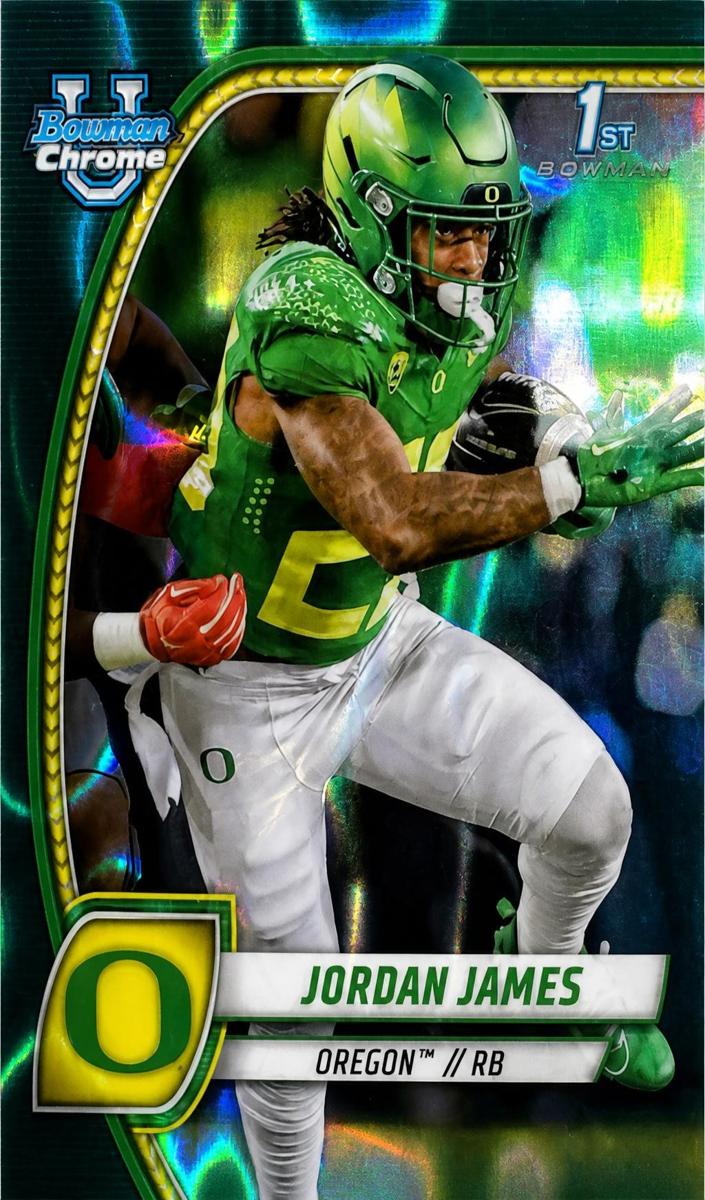 2024 Bowman Chrome University Football Teal Lava Refractor Jordan James #105 PSA 8.5