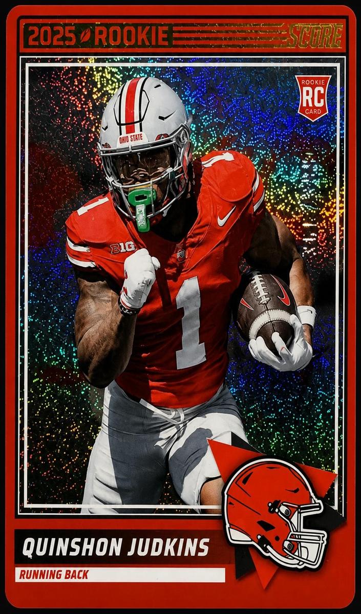 2025 Panini Score Football Dots Blue Quinshon Judkins #38