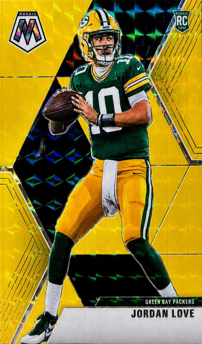 2020 Panini Mosaic Football Mosaic Gold Fluorescent Jordan Love #211