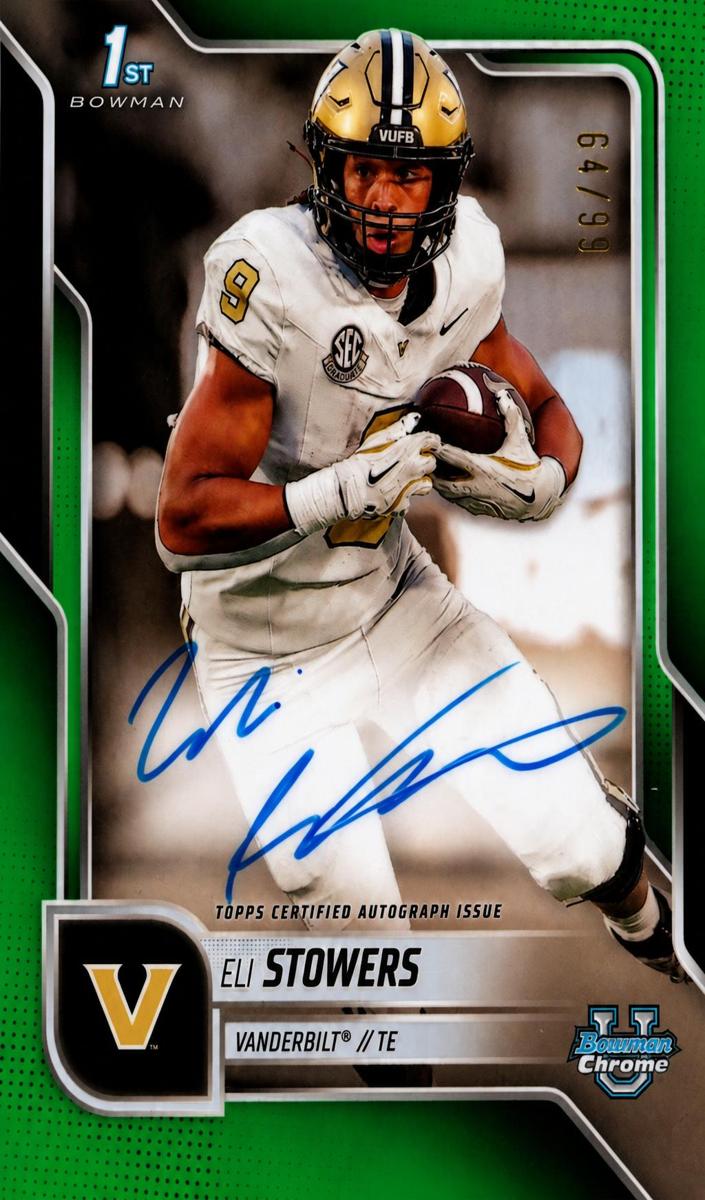 2025 Bowman Chrome University Football Green Refractor Eli Stowers #BCA-EST