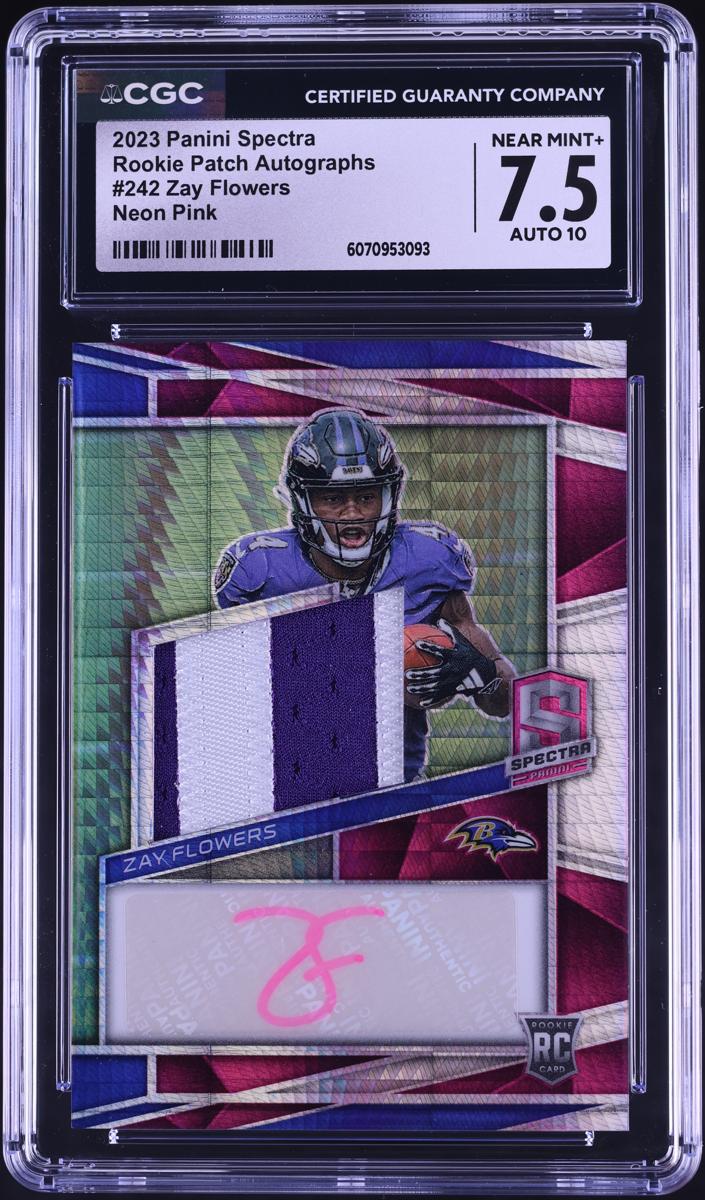 2023 Panini Spectra Football Neon Pink Zay Flowers #242 CGC 7.5